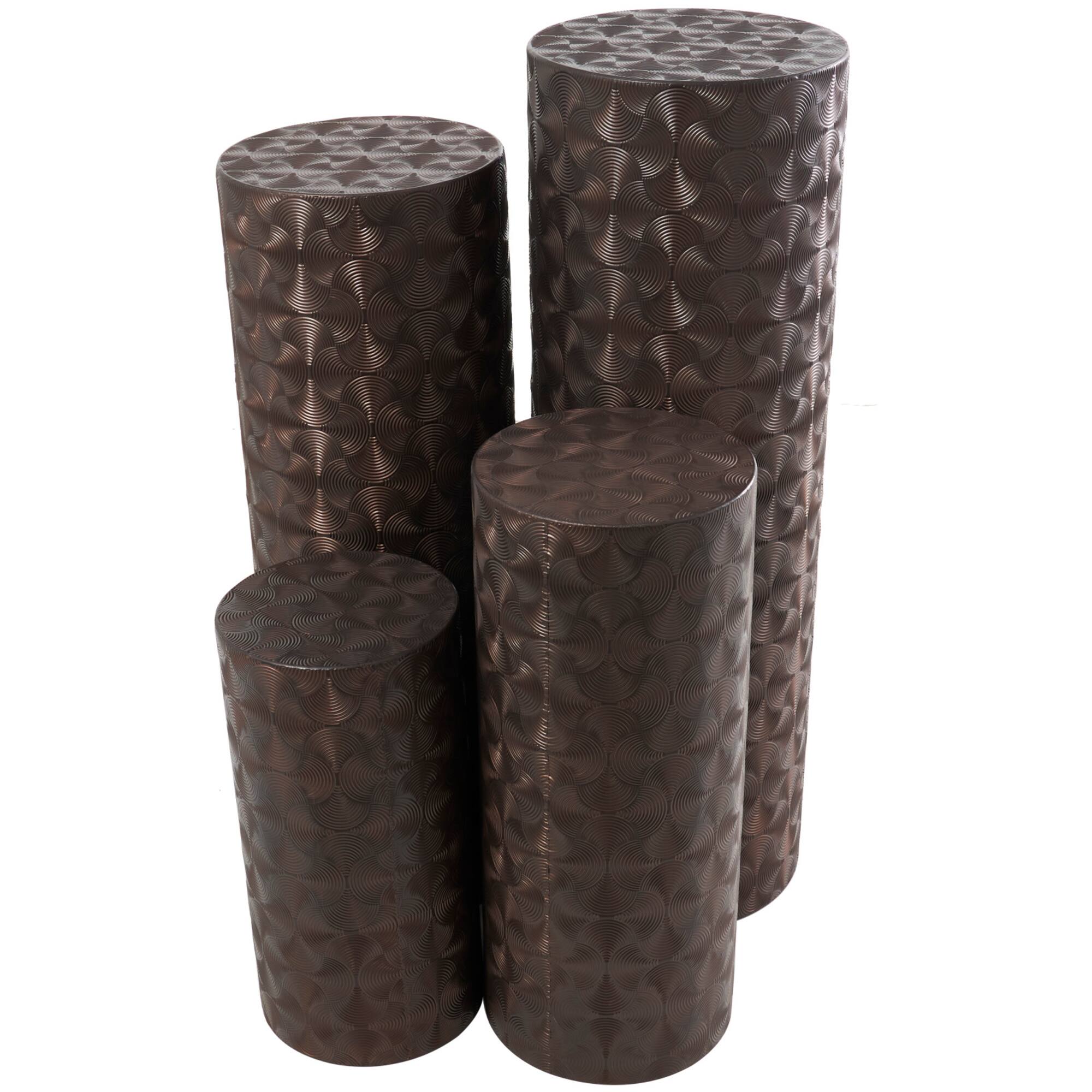 Brown Metal Tall Slim Abstract Pedestal Table with Grooved Shell Design Set